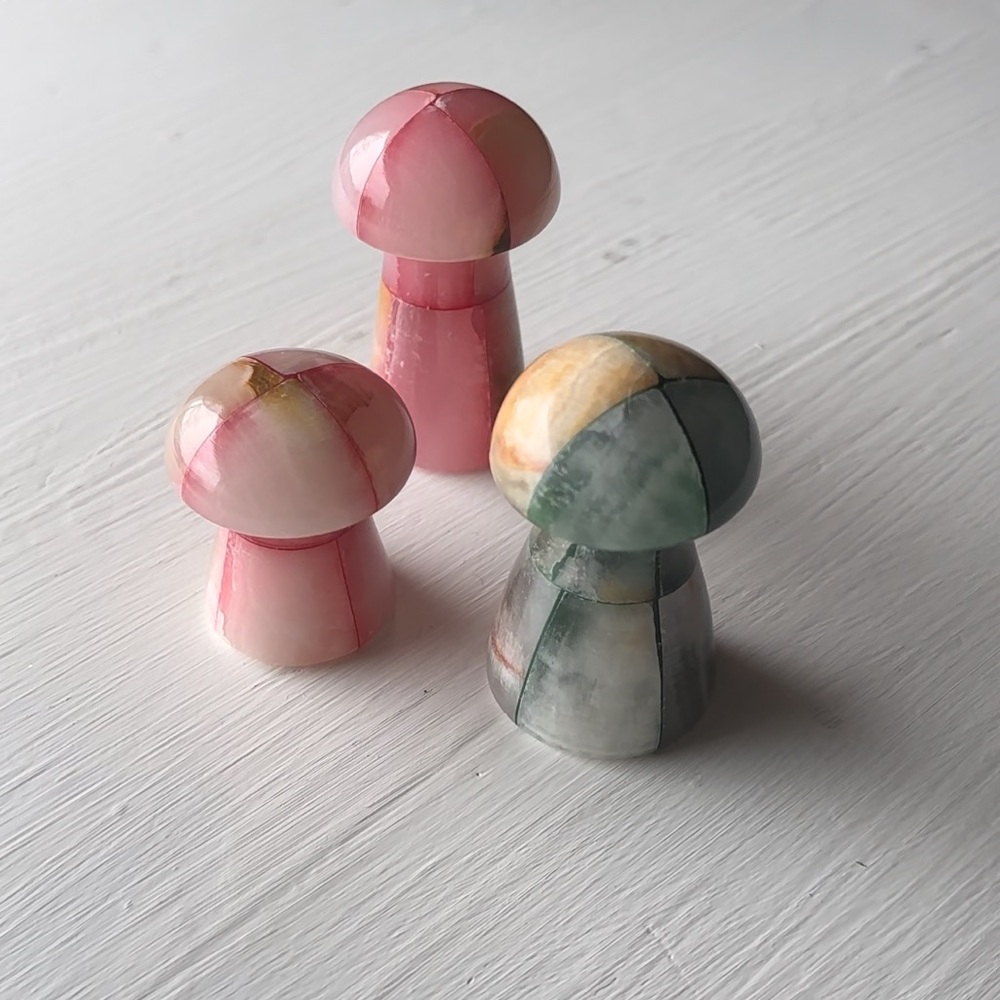 Set of 3 Customized Pink/Green Agate Mushroom Crystals - Picture 3 of 7